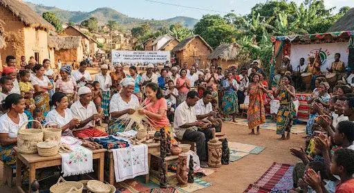 Marché artisanal et fête culturelle dans un village de Madagascar